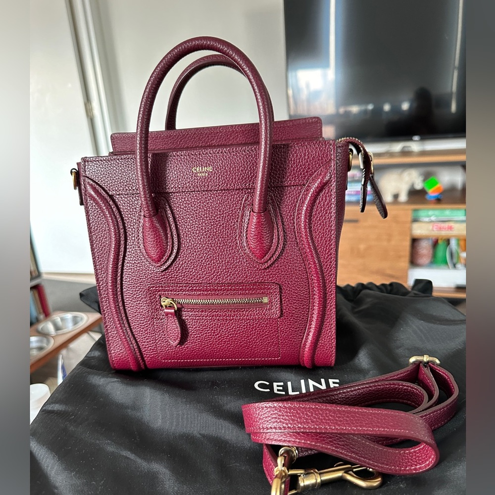 Like New Celine Nano Luggage Bag in Acai. Comes with dust bag and box.